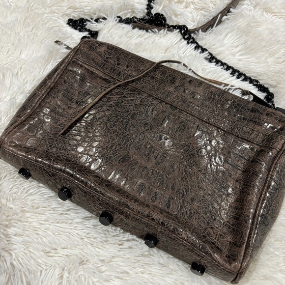 Rebecca Minkoff Mini Mac Croc Green Gold Chain crossbody purse Bag Embossed - Picture 4 of 14